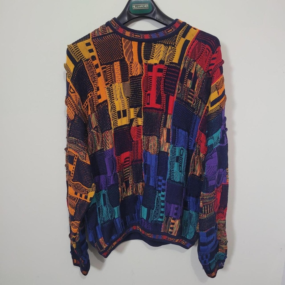 Tundra Size LG Sweater Mens 3D Knit Patchwork Multicolor Crewneck Canada Made